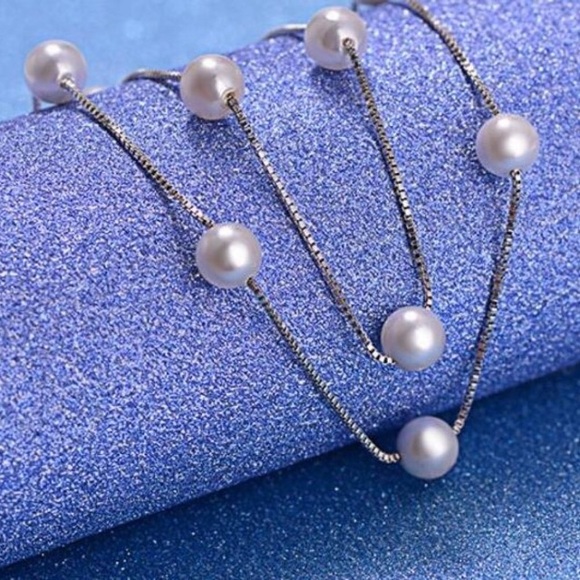 NEW Silver Multi Pearl Box Chain Necklace - Picture 5 of 6